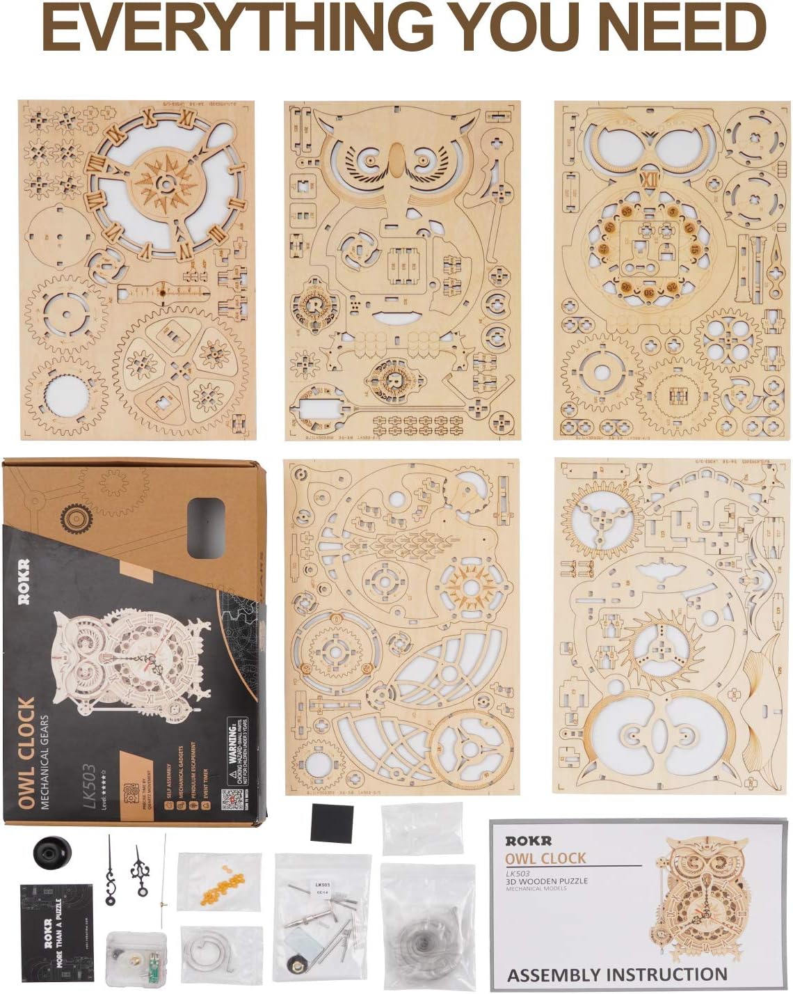 Owl Clock 3D Wooden Puzzle