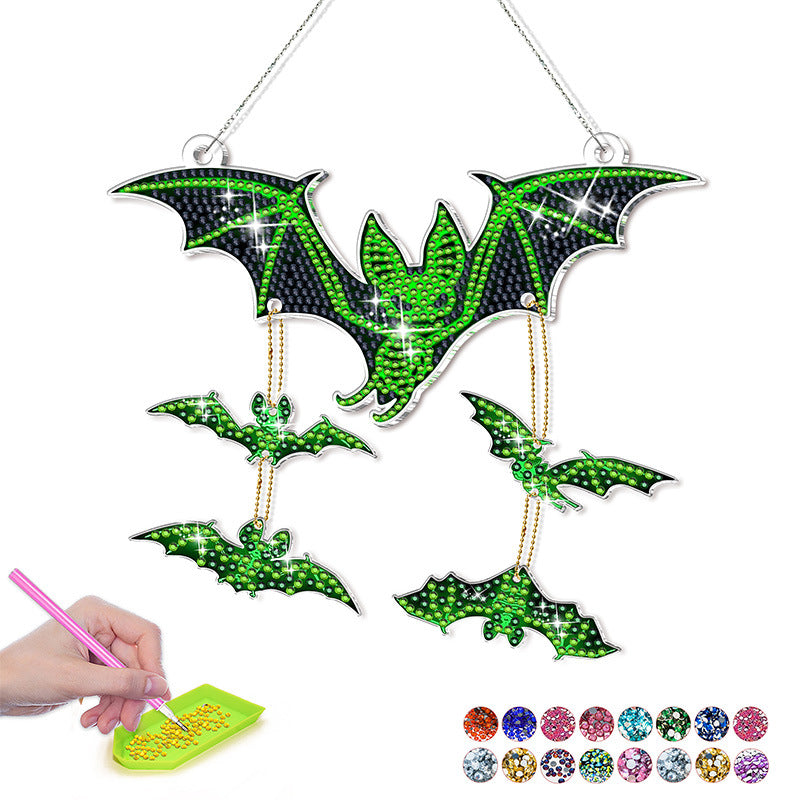 9PCS Light-Up Diamond Painting Hanging Set with pumpkins, ghosts, and bats. Perfect DIY décor for Halloween, parties, and festive celebrations.