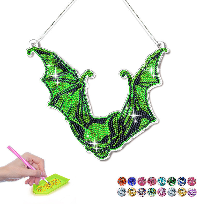 9PCS Light-Up Diamond Painting Hanging Set with pumpkins, ghosts, and bats. Perfect DIY décor for Halloween, parties, and festive celebrations.