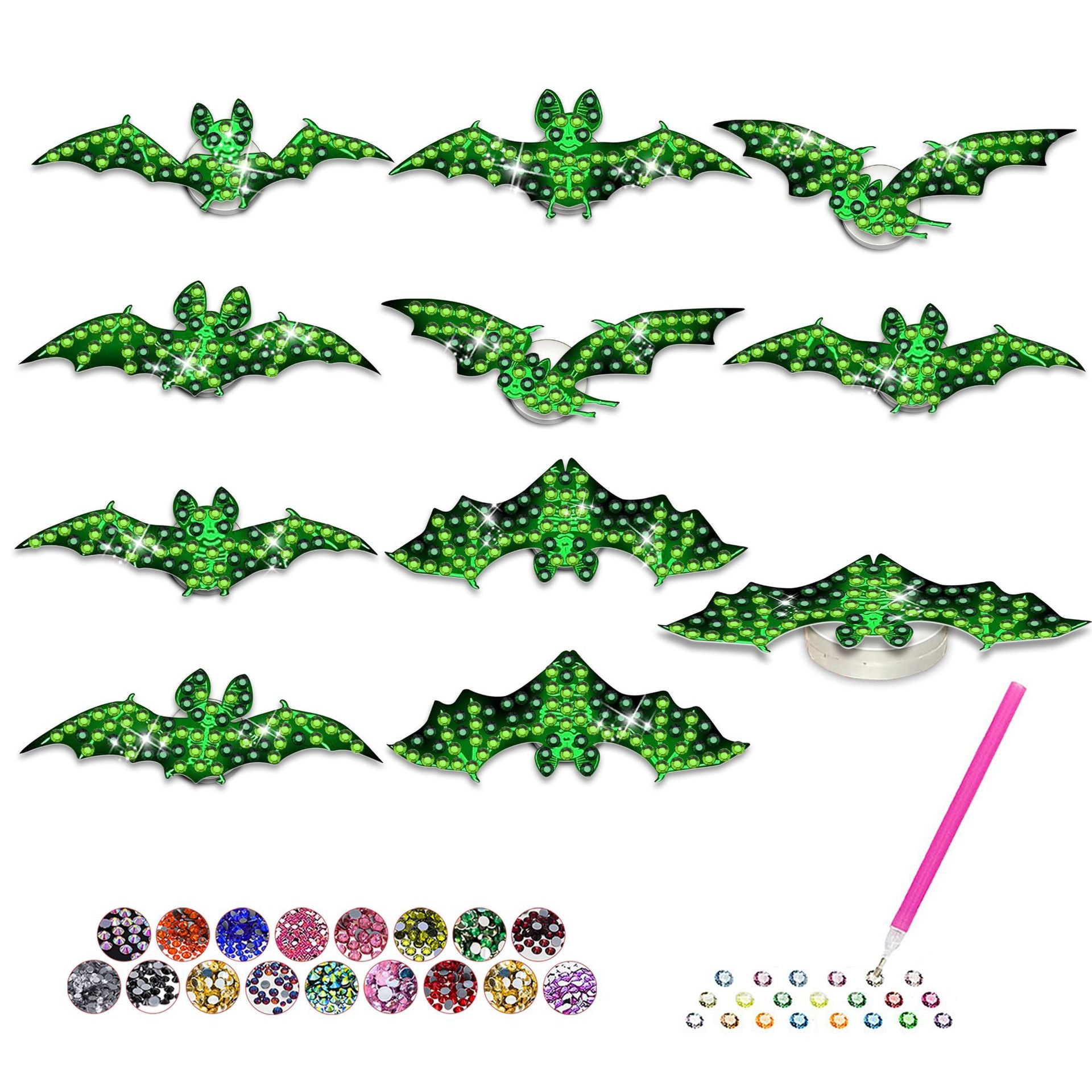 9PCS Light-Up Diamond Painting Hanging Set with pumpkins, ghosts, and bats. Perfect DIY décor for Halloween, parties, and festive celebrations.