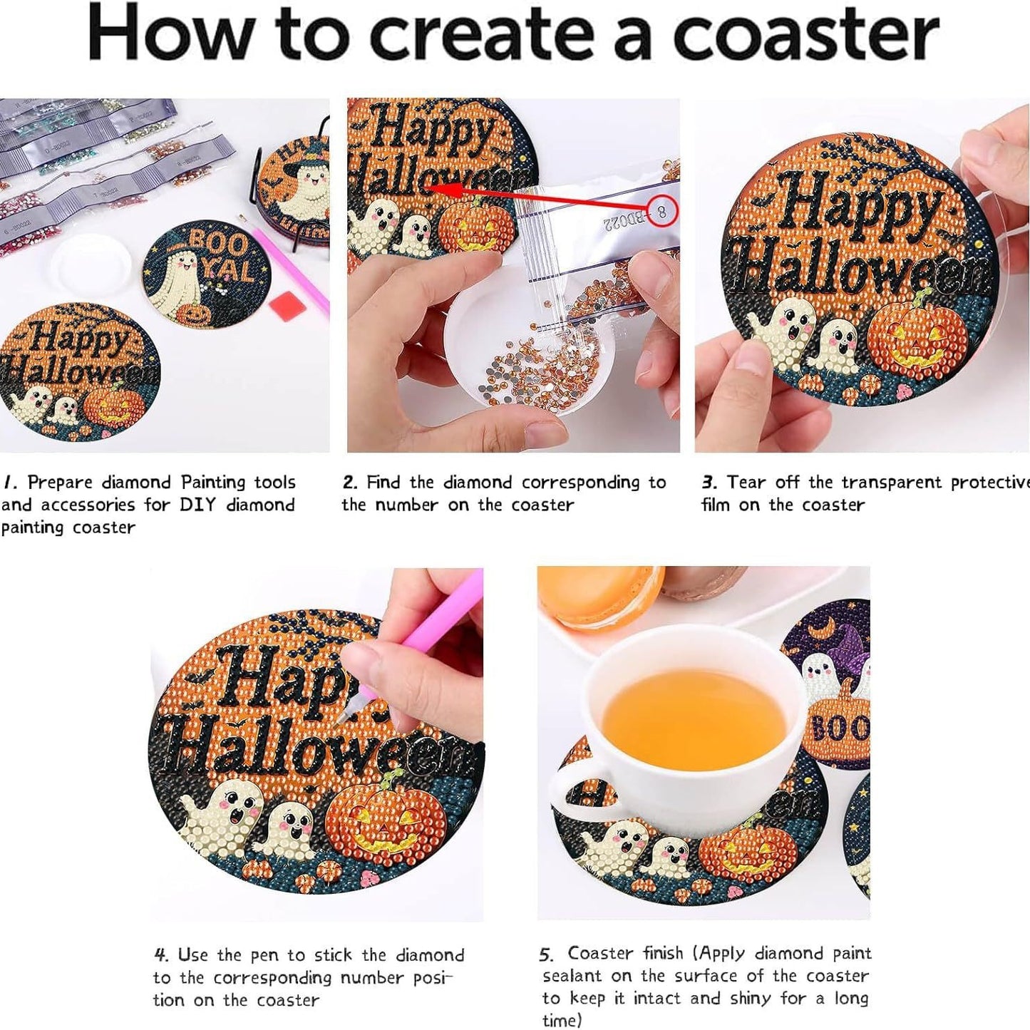 Add festive shine with Halloween Diamond Painted Coasters . Durable, sparkly, and fun—ideal for Halloween parties, table décor, or seasonal gifts.