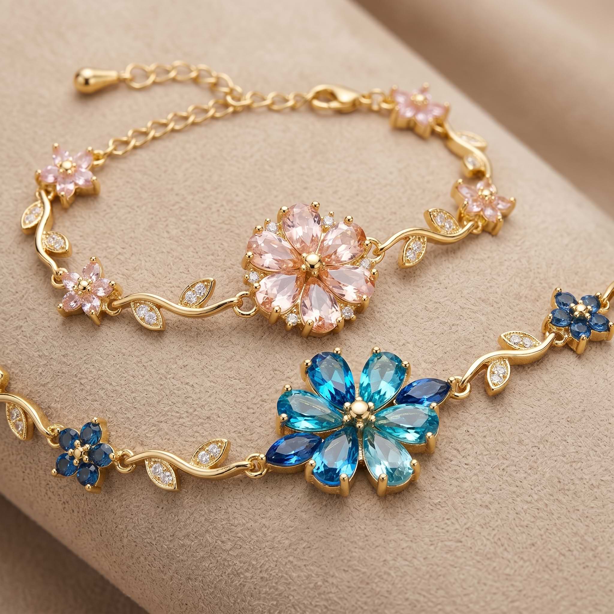 Natural Crystal Blossom Bracelet – Elegant Lucky Charm Jewelry