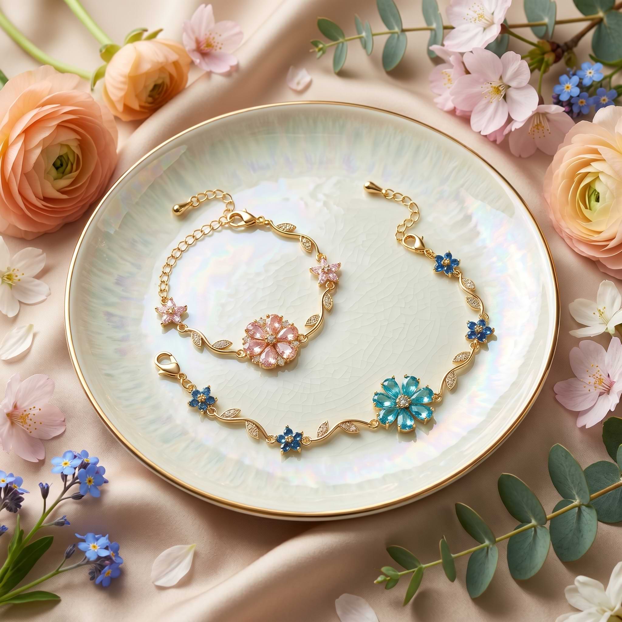 Natural Crystal Blossom Bracelet – Elegant Lucky Charm Jewelry