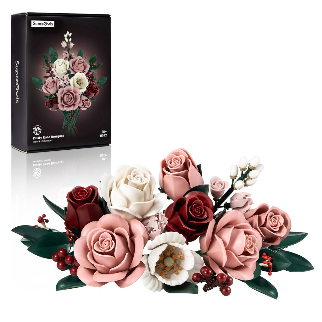 Pink Roses Bouquet Building Block Set