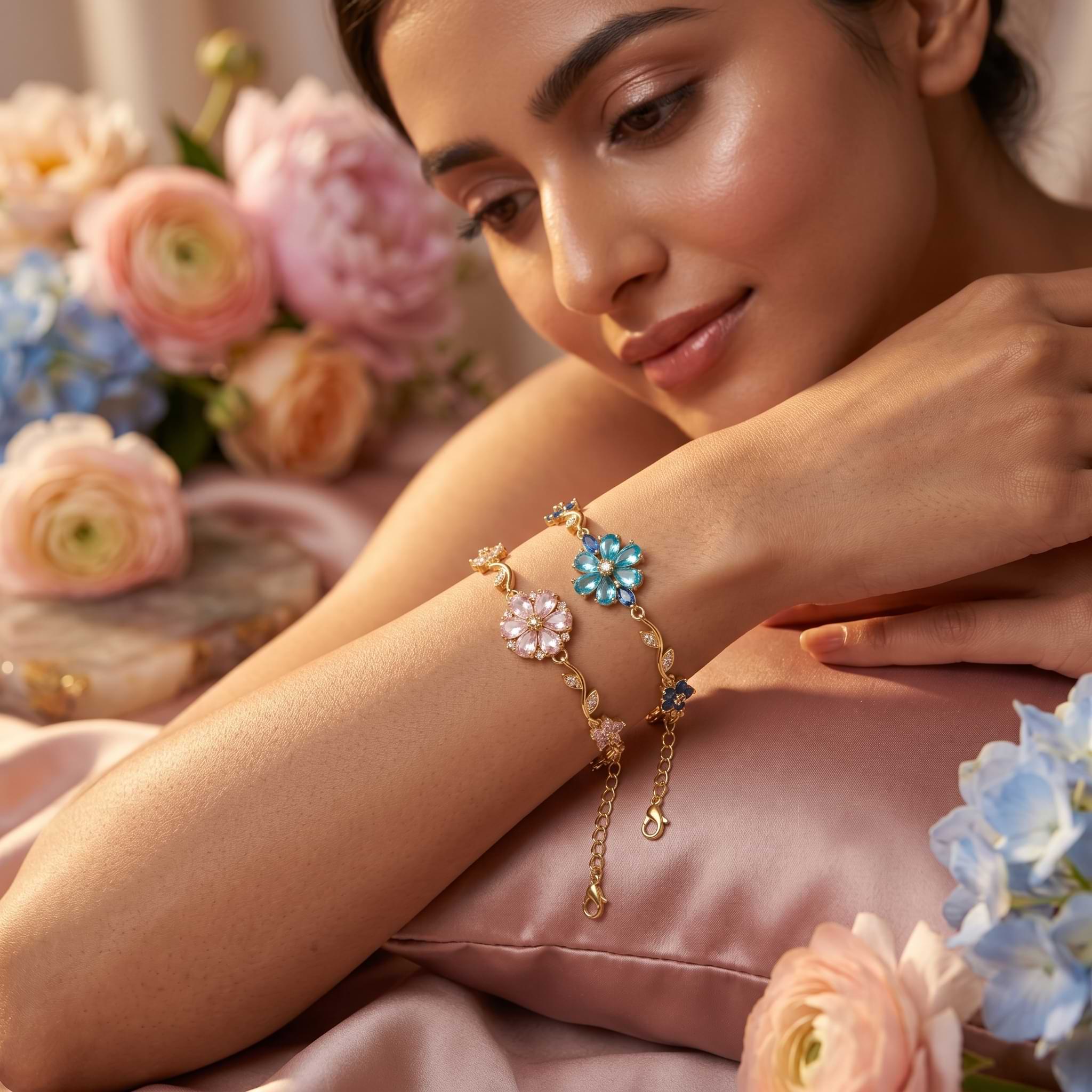 Natural Crystal Blossom Bracelet – Elegant Lucky Charm Jewelry
