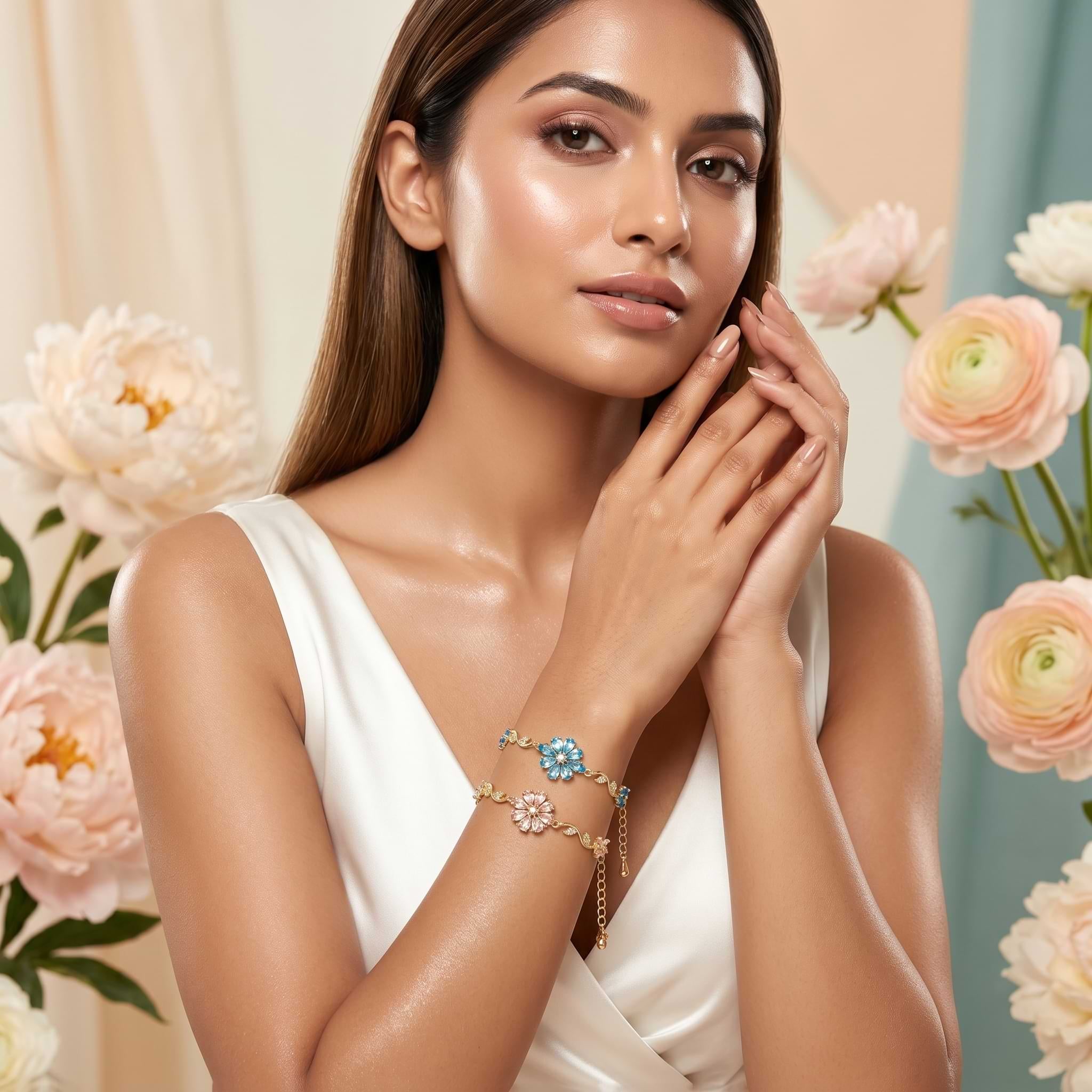 Natural Crystal Blossom Bracelet – Elegant Lucky Charm Jewelry