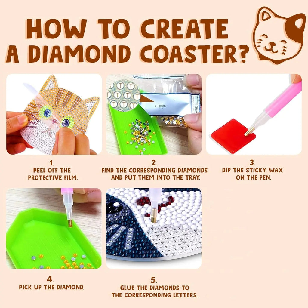 Cat & Moon Diamond Painting Coaster Kit
