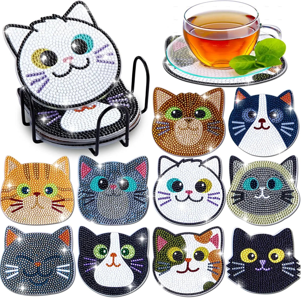 Cat & Moon Diamond Painting Coaster Kit