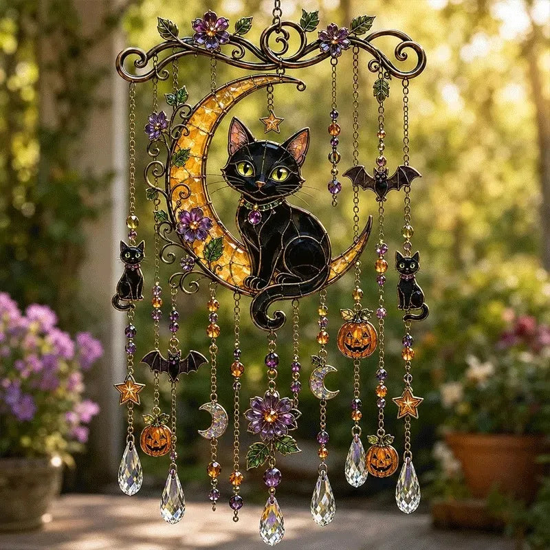 Halloween Glass Suncatcher Wind Chime