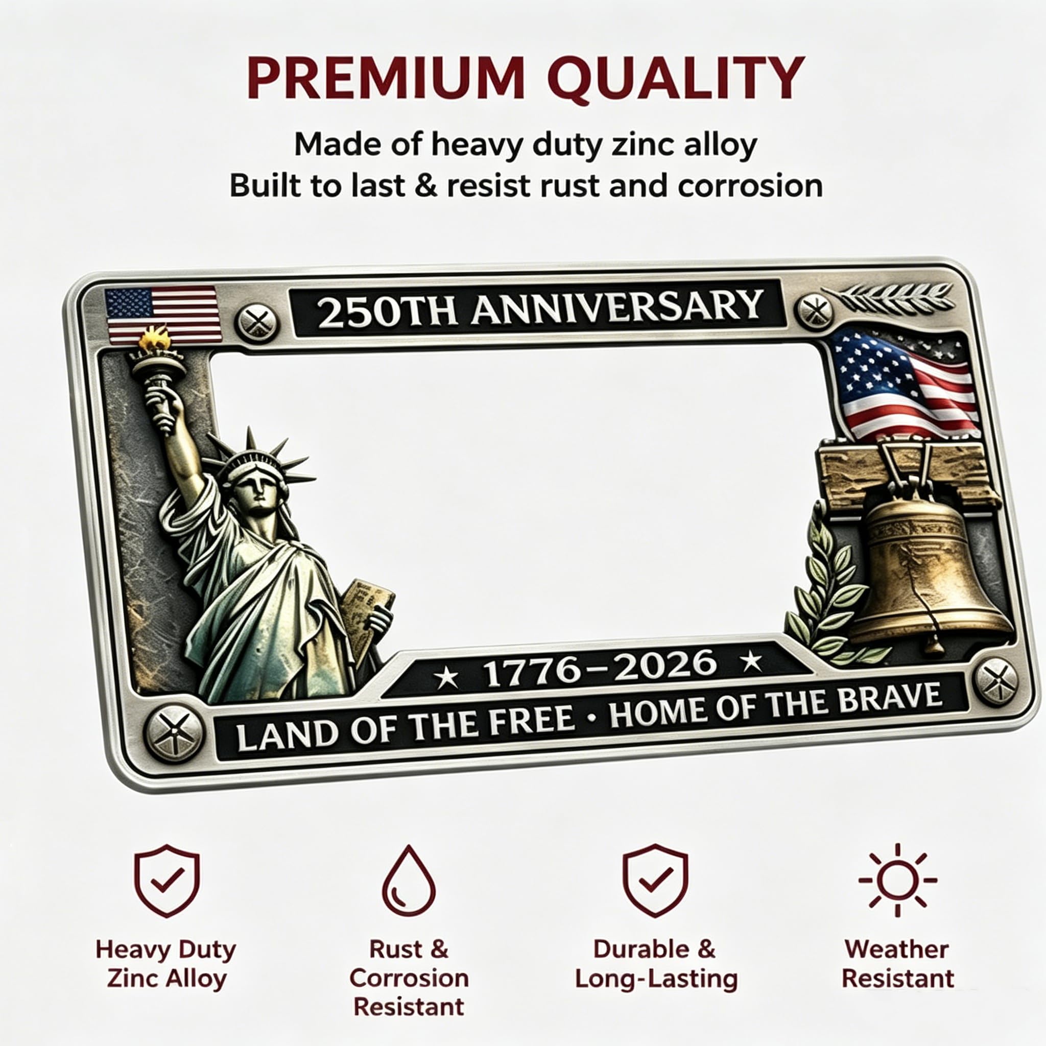 USA 250 Year Commemorative License Plate Frame – Patriotic Vehicle Decor