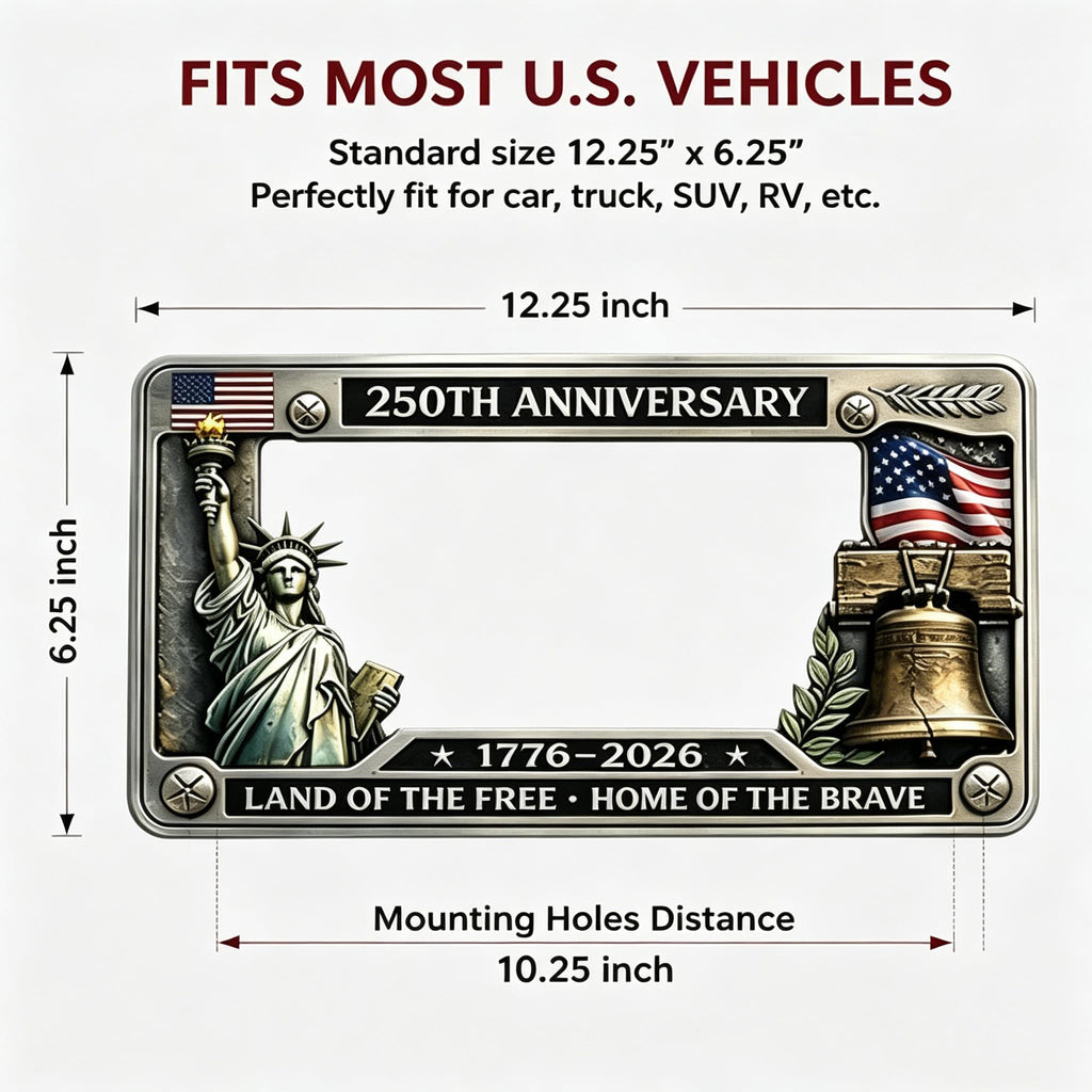 USA 250 Year Commemorative License Plate Frame – Patriotic Vehicle Decor