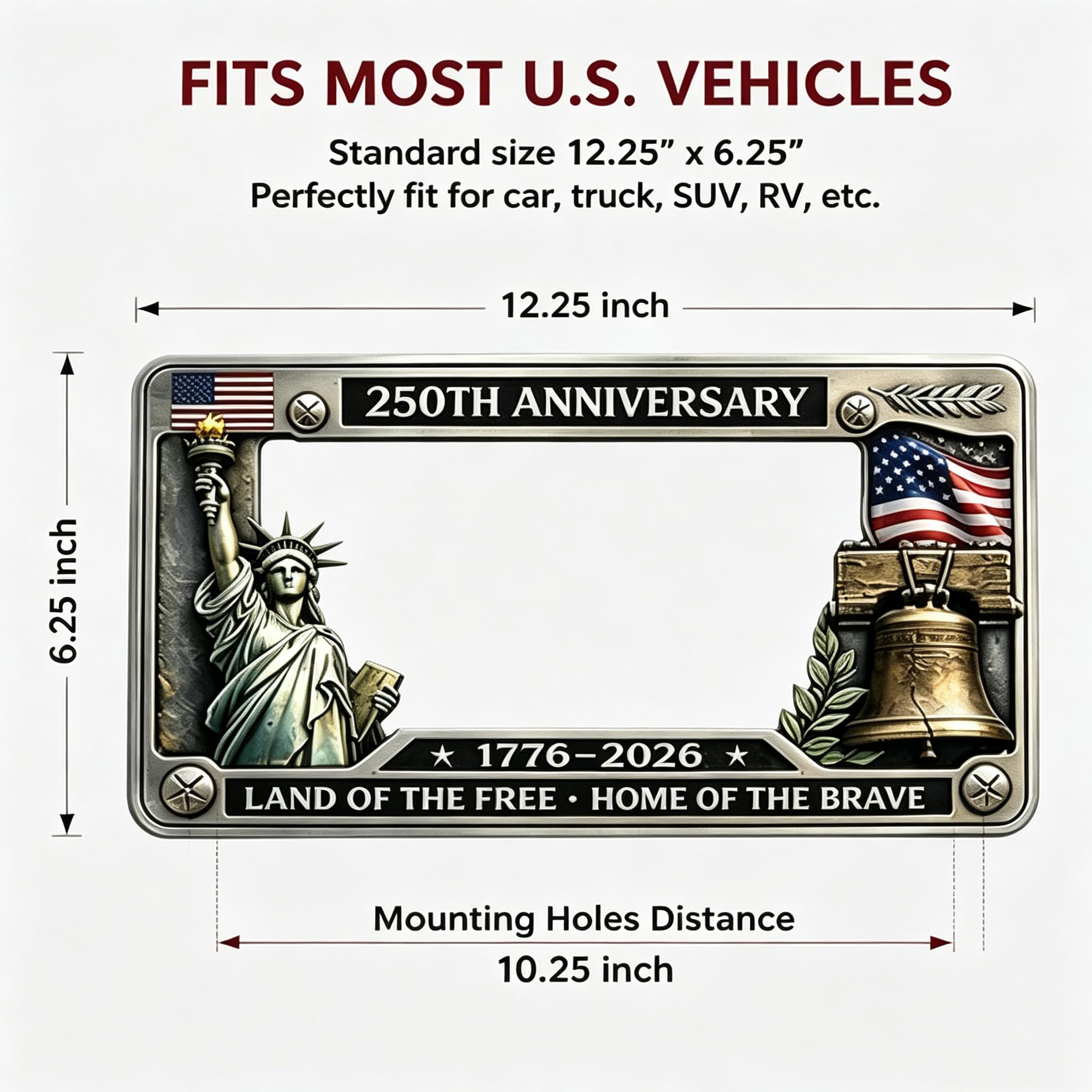 USA 250 Year Commemorative License Plate Frame – Patriotic Vehicle Decor