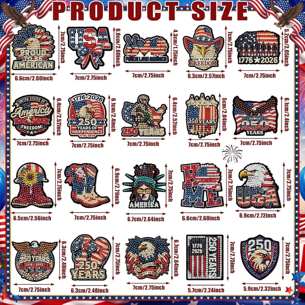 20PCS Patriotic Diamond Painting Magnet Kit – USA 250th Anniversary Edition