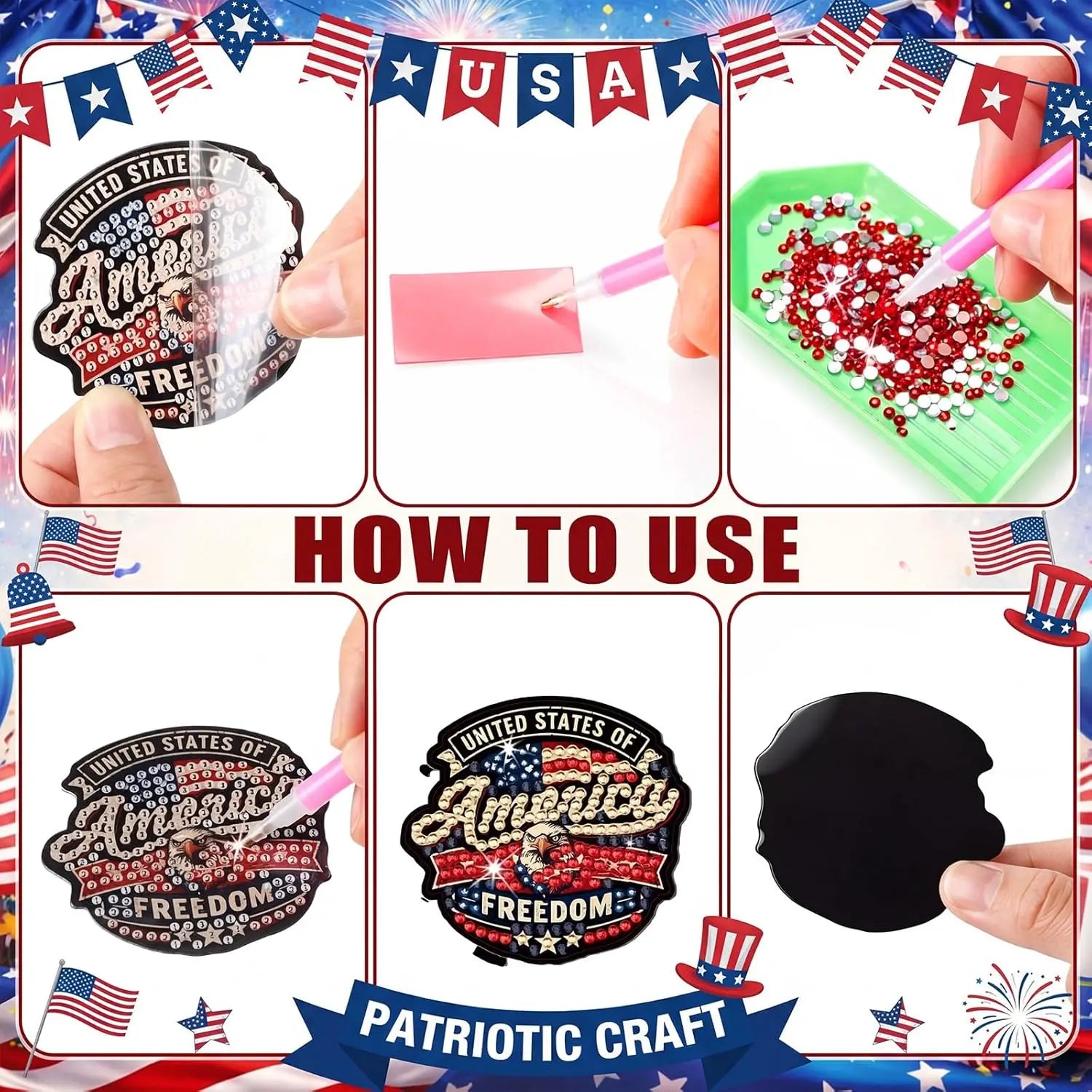 20PCS Patriotic Diamond Painting Magnet Kit – USA 250th Anniversary Edition