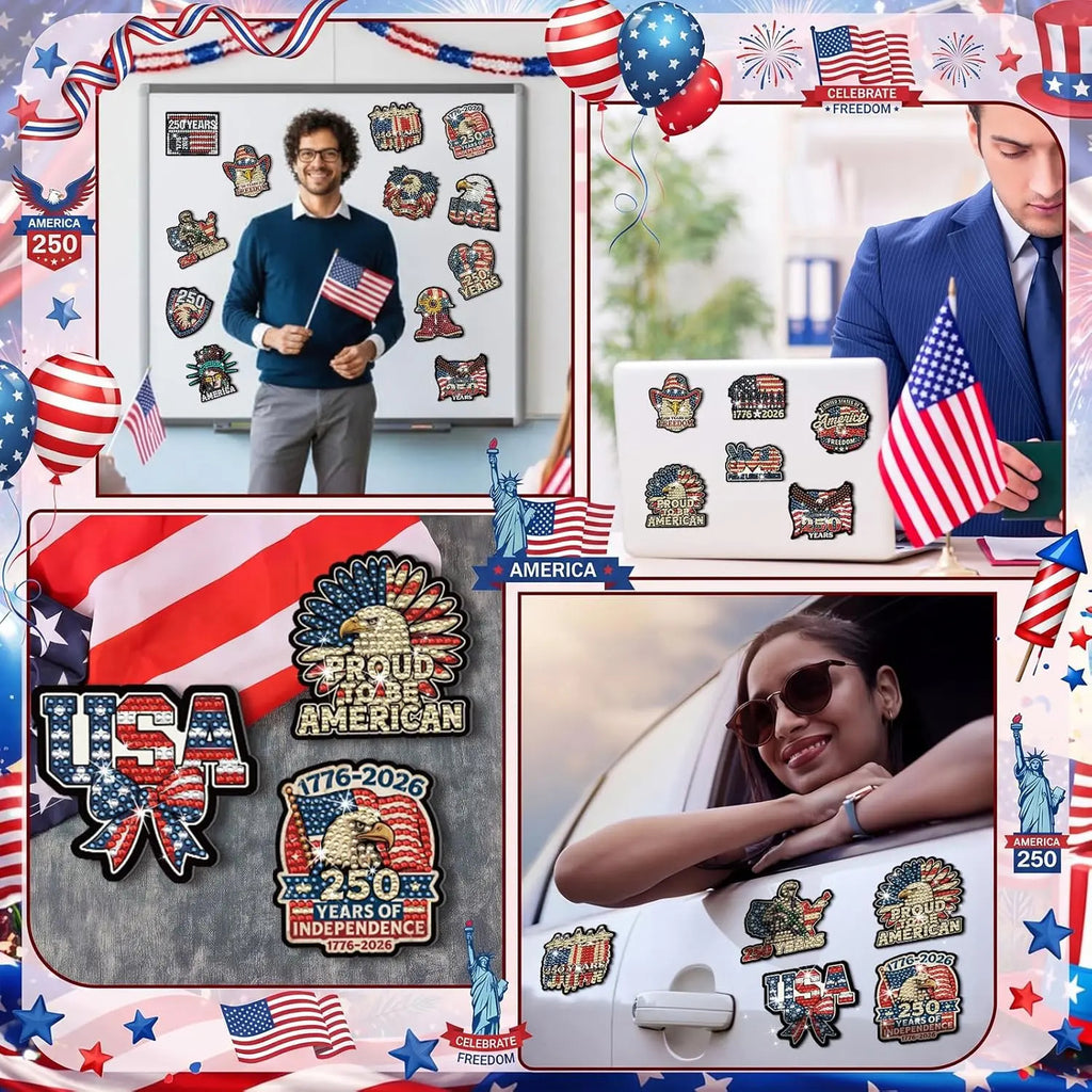 20PCS Patriotic Diamond Painting Magnet Kit – USA 250th Anniversary Edition