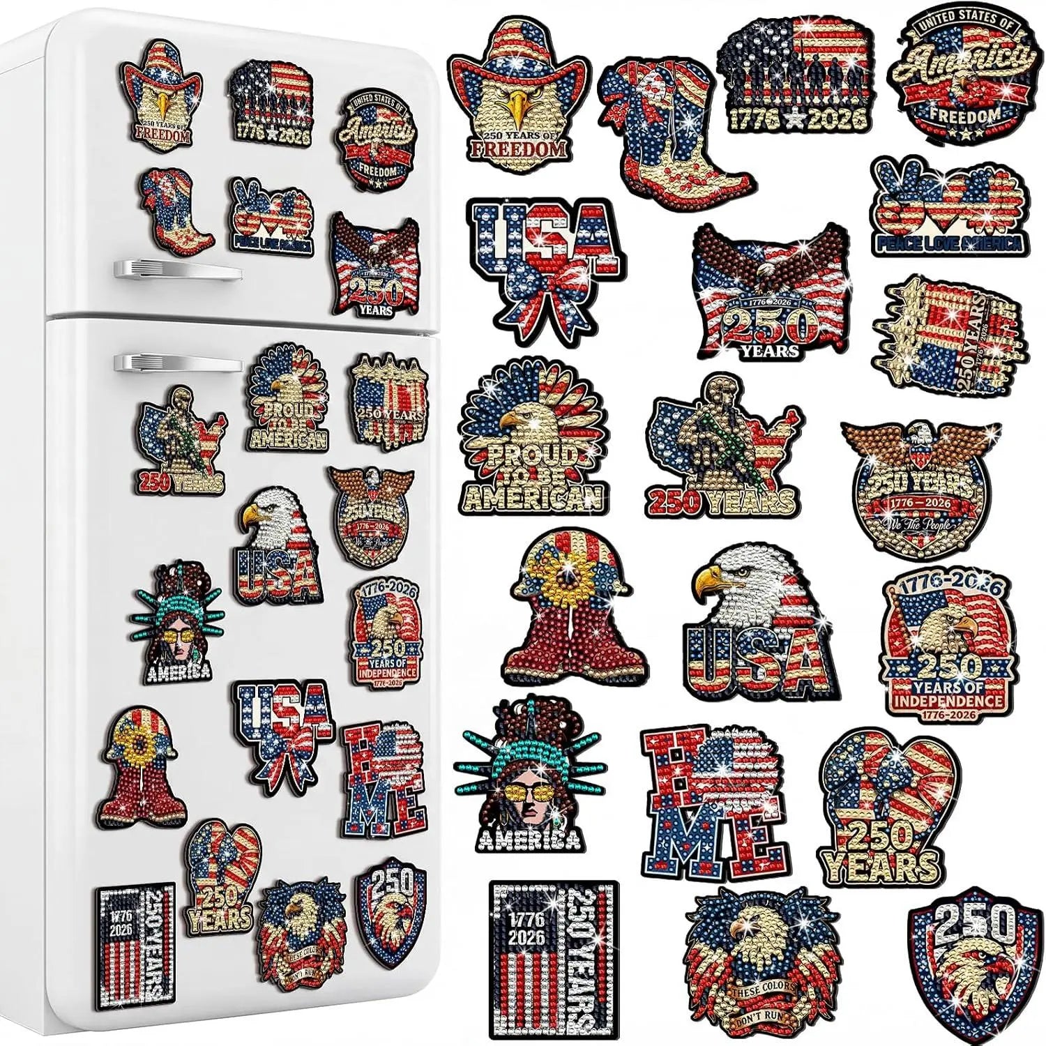 20PCS Patriotic Diamond Painting Magnet Kit – USA 250th Anniversary Edition