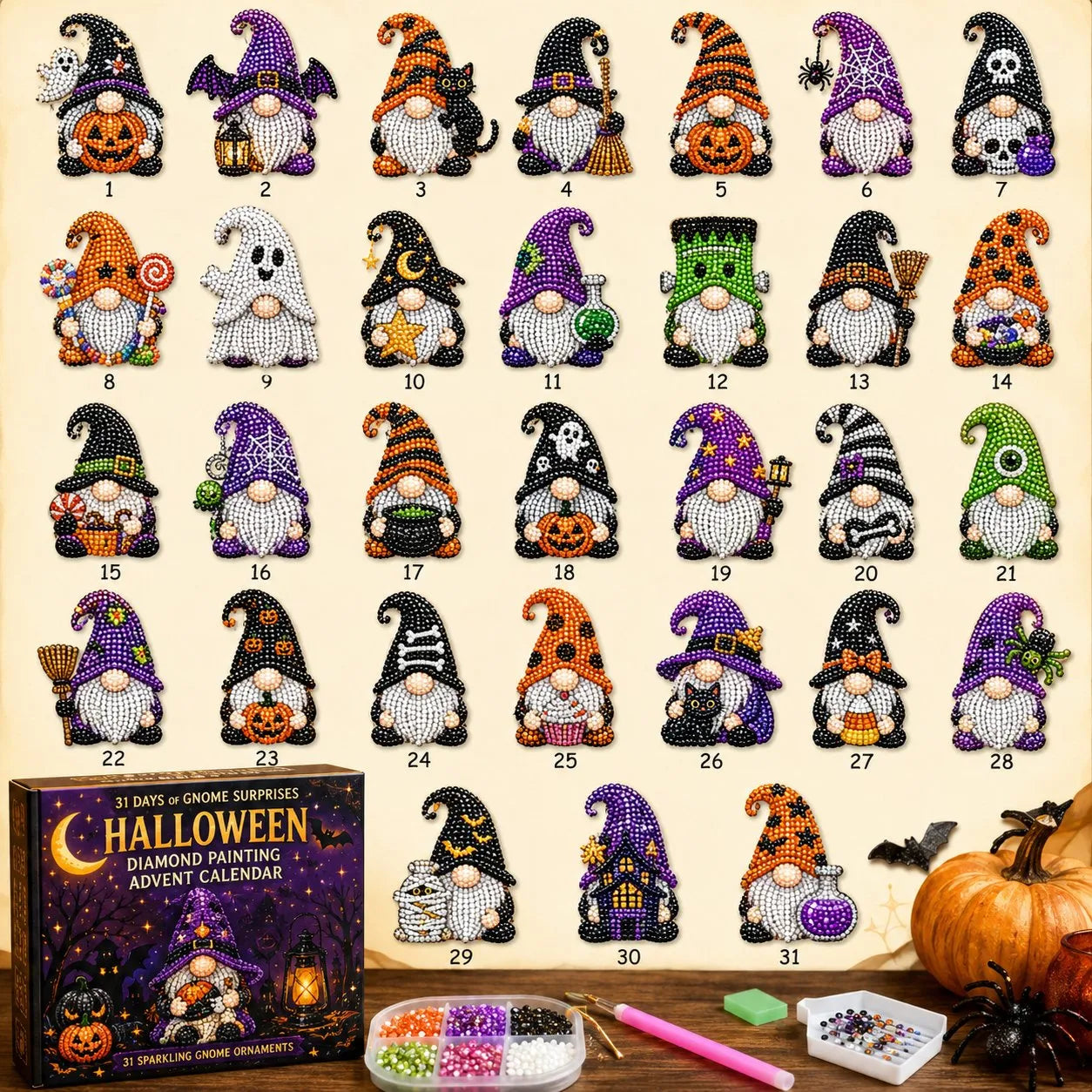 31-Day Halloween Diamond Painting Advent Calendar – Spooky DIY Countdown Kit
