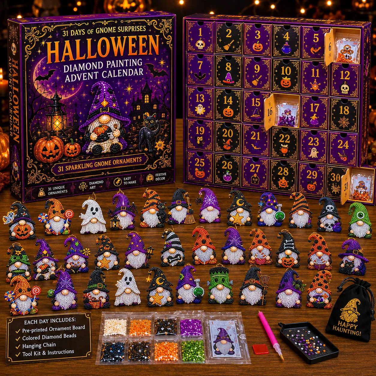 31-Day Halloween Diamond Painting Advent Calendar – Spooky DIY Countdown Kit