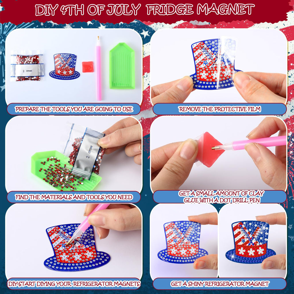 30PCS Patriotic Diamond Painting Fridge Magnets Kit