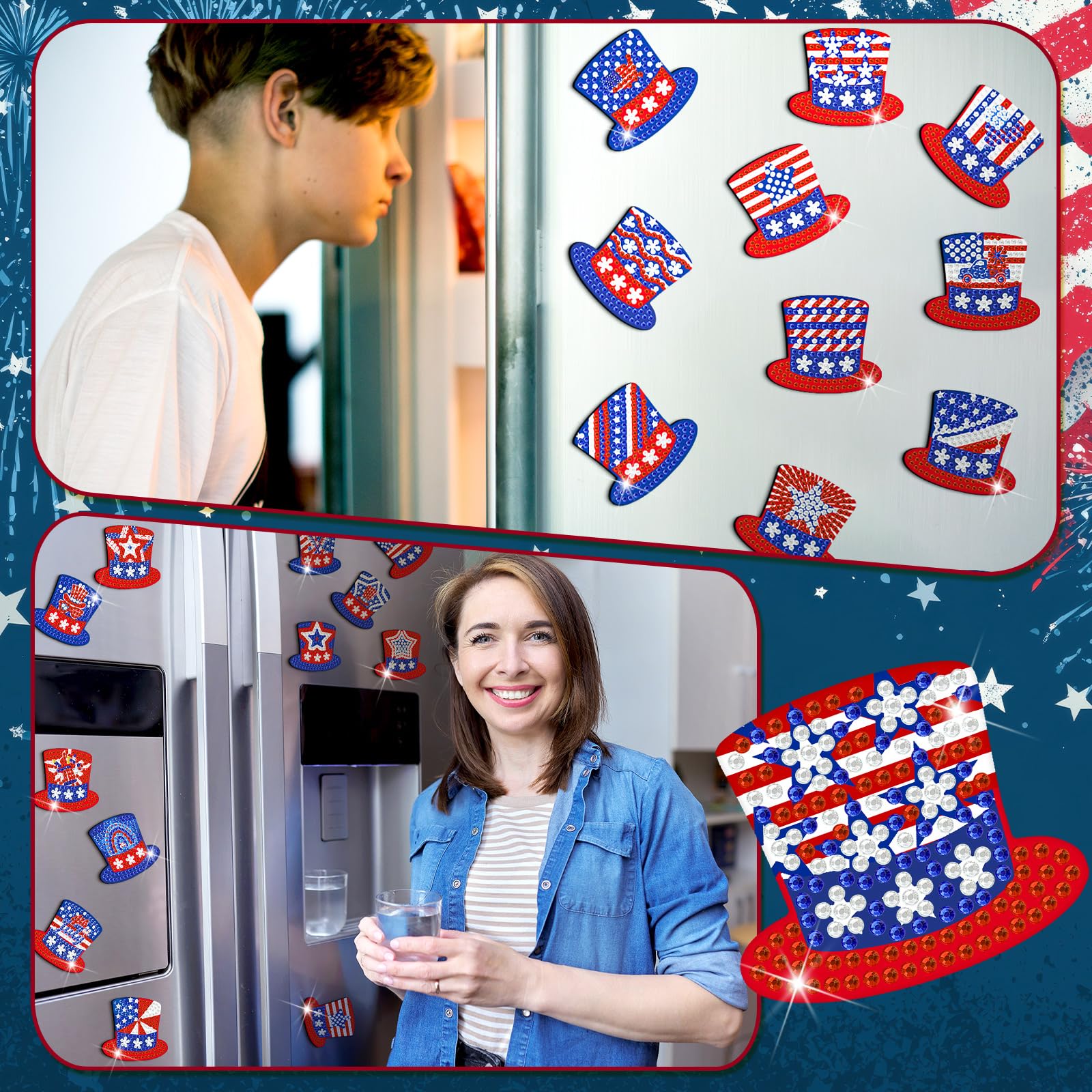 30PCS Patriotic Diamond Painting Fridge Magnets Kit