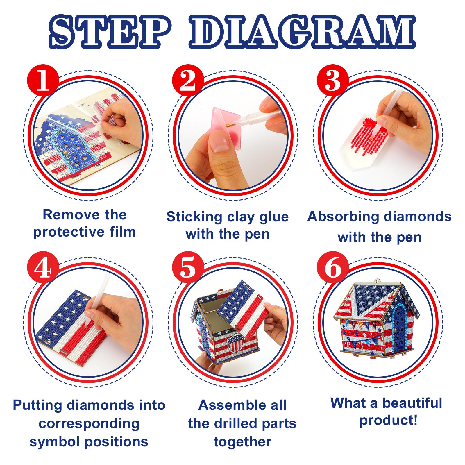 USA 250th Anniversary Diamond Painting Kit – American Flag Wooden House Decor