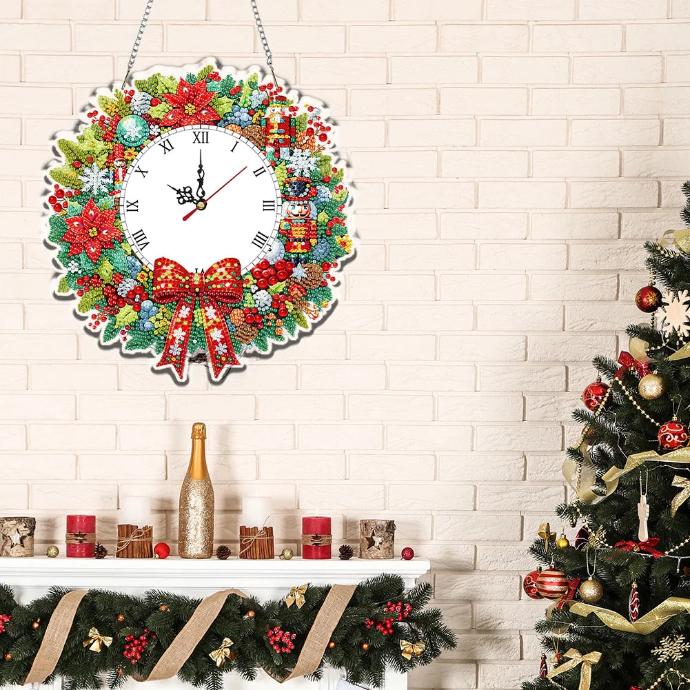 🎄✨2D Flat DIY Christmas Wreath Acrylic Diamond Painting Clock Pendant Home Decor✨🎄