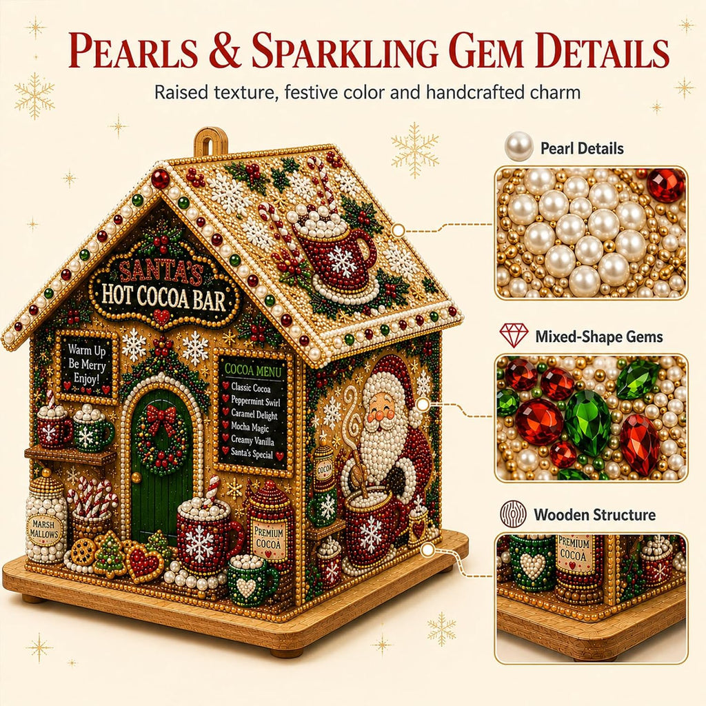 3D Christmas House Pearl & Diamond Painting Kit – DIY Wooden Holiday Craft