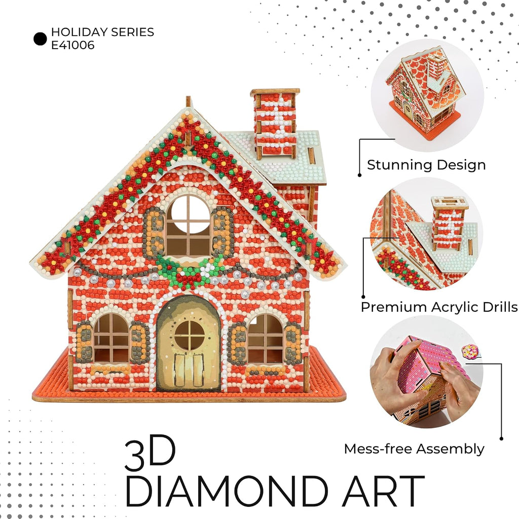 3D Diamond Painting Gingerbread House Kit – DIY Christmas Cabin Décor
