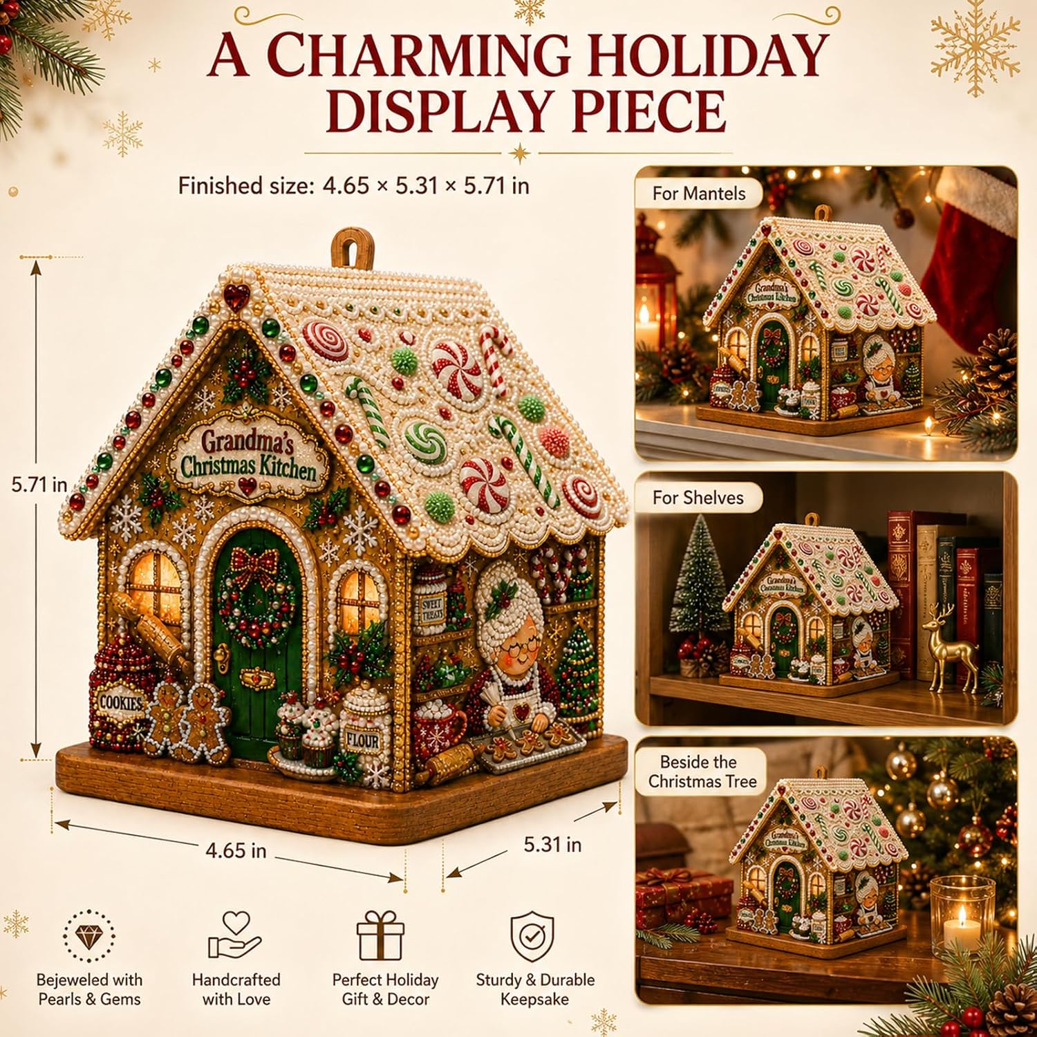 3D Christmas House Pearl & Diamond Painting Kit – DIY Wooden Holiday Craft