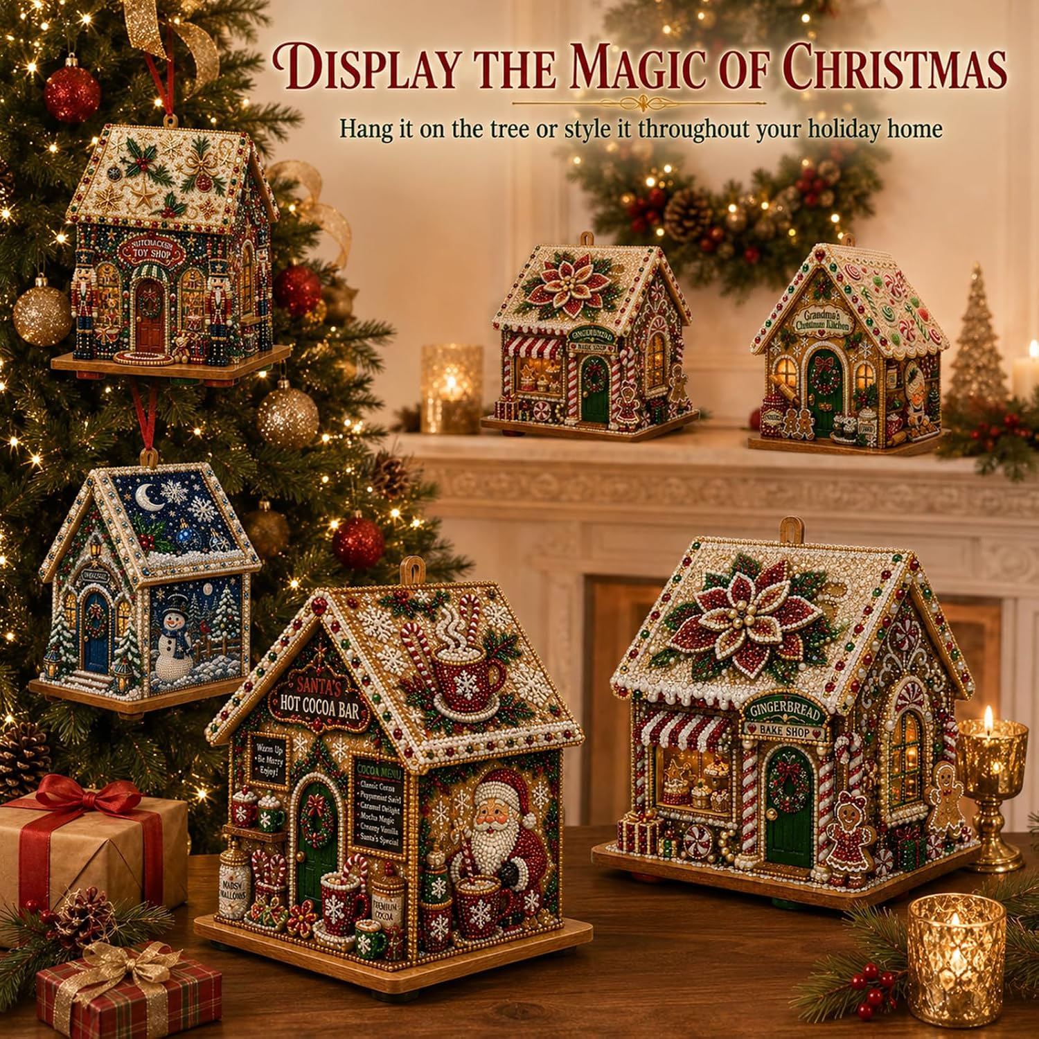 3D Christmas House Pearl & Diamond Painting Kit – DIY Wooden Holiday Craft