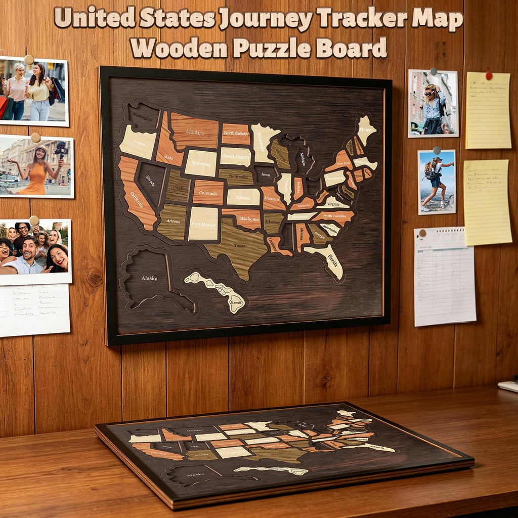 USA Travel Map Puzzle – Wooden Adventure Tracker & Home Decor