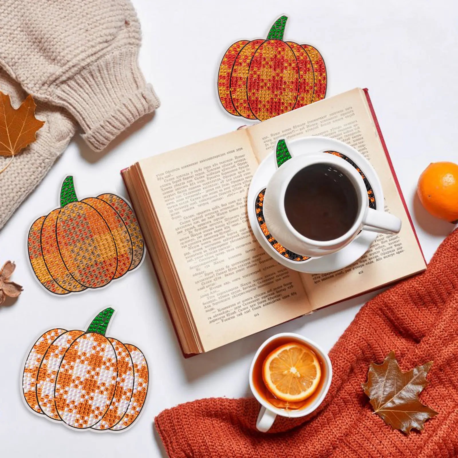 8PCS Pumpkin Diamond Painting Coaster Kit