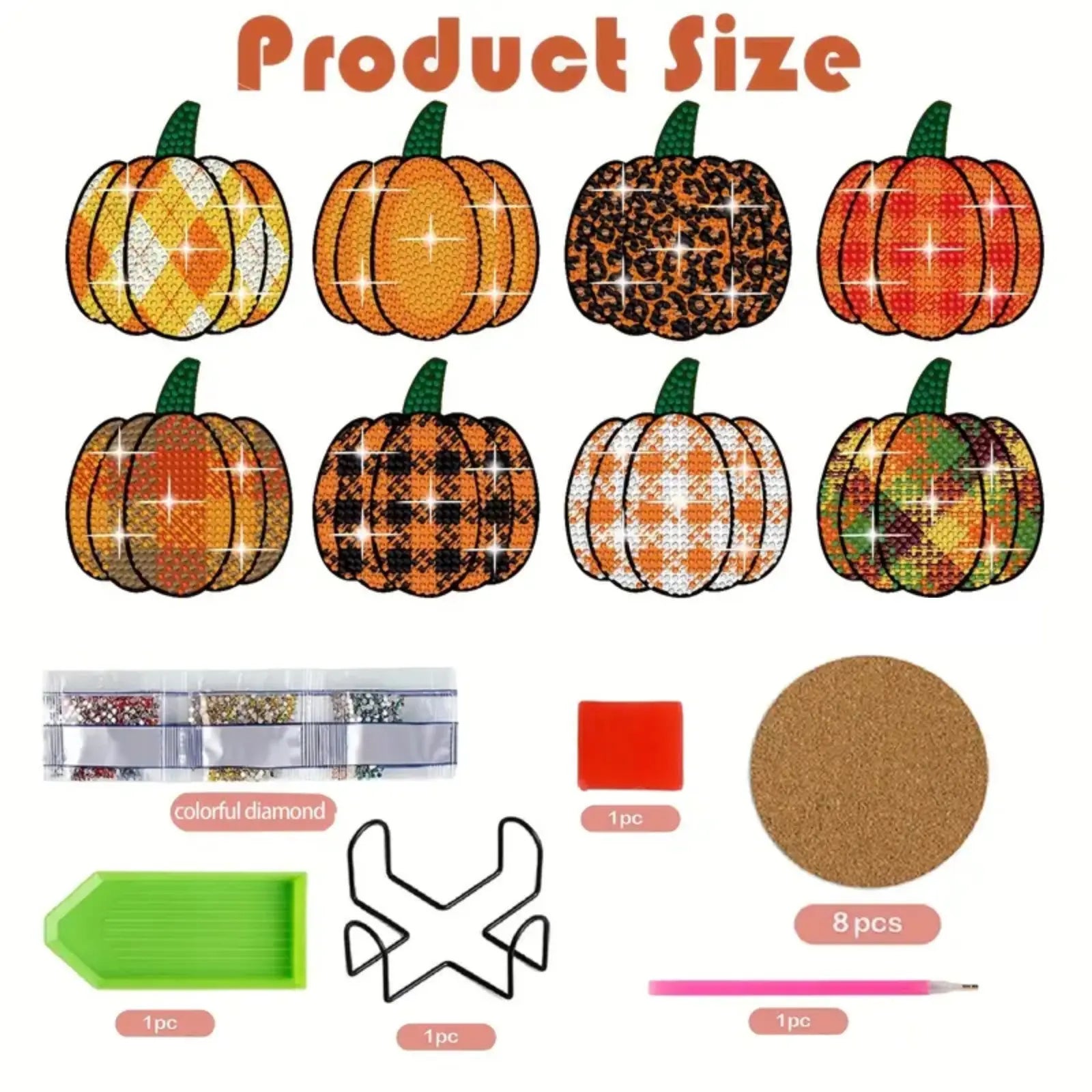 8PCS Pumpkin Diamond Painting Coaster Kit
