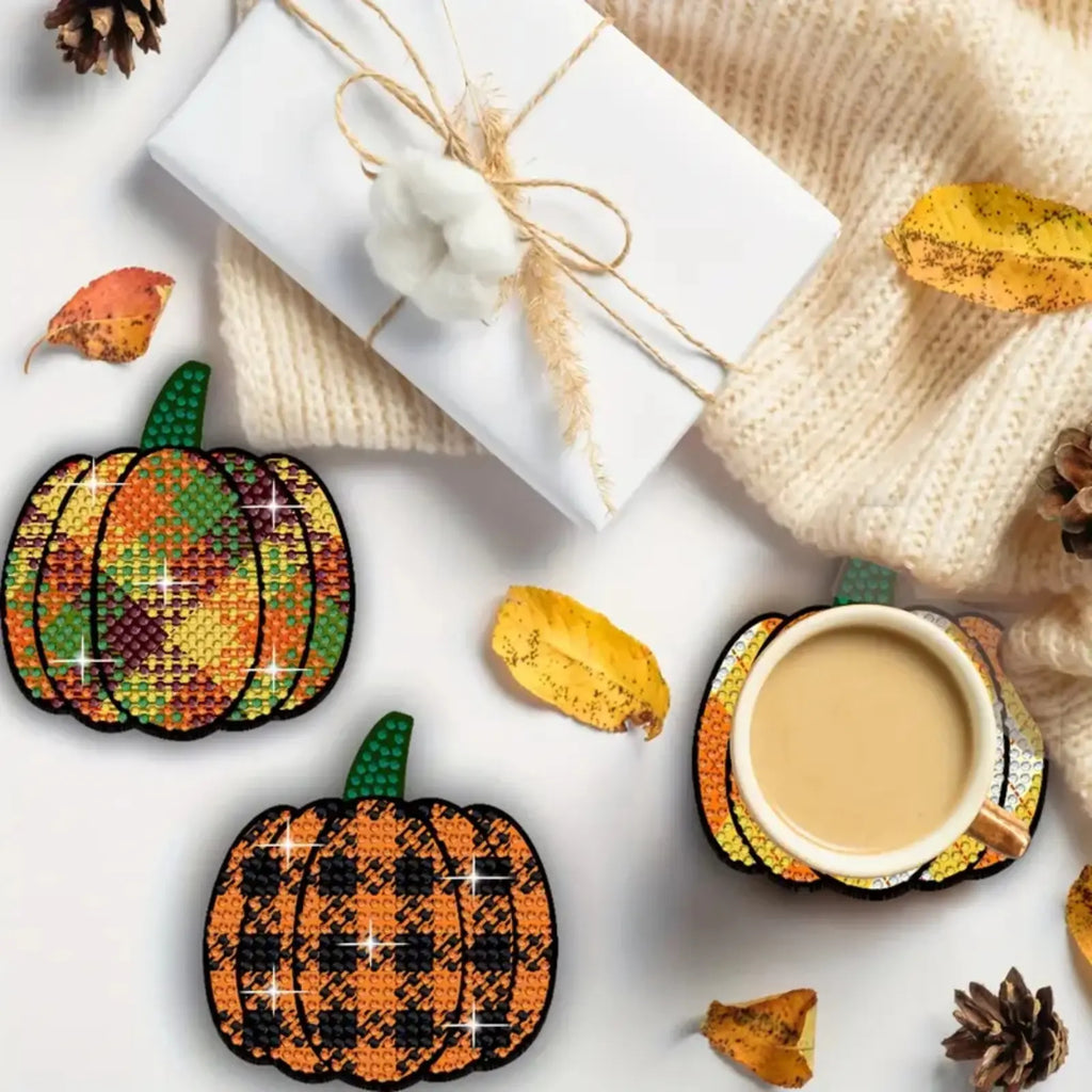 8PCS Pumpkin Diamond Painting Coaster Kit