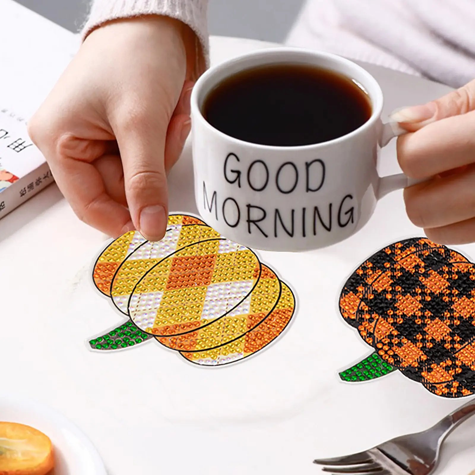 8PCS Pumpkin Diamond Painting Coaster Kit