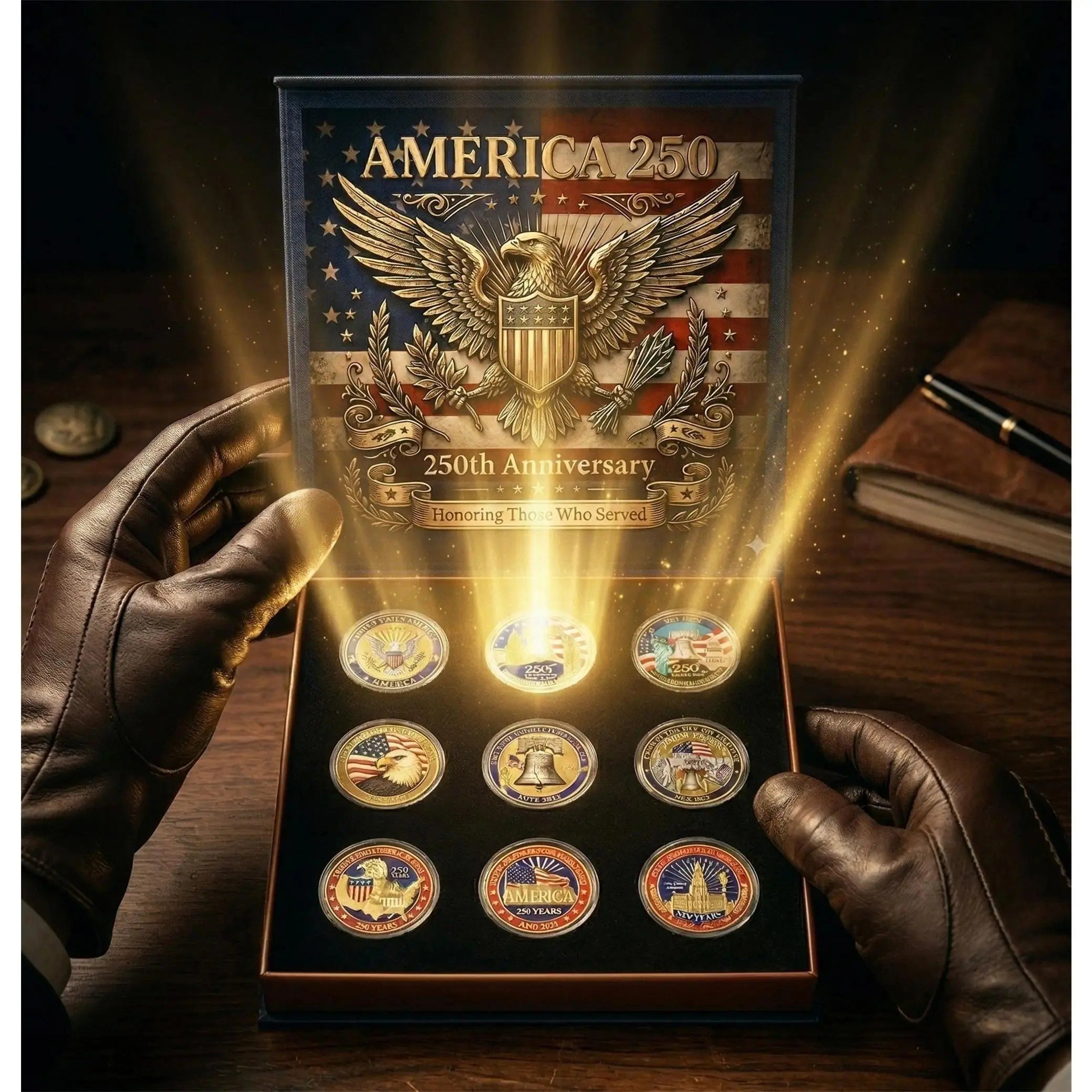 America 250th Anniversary Commemorative Coin Set – 9 Piece Collector’s Edition