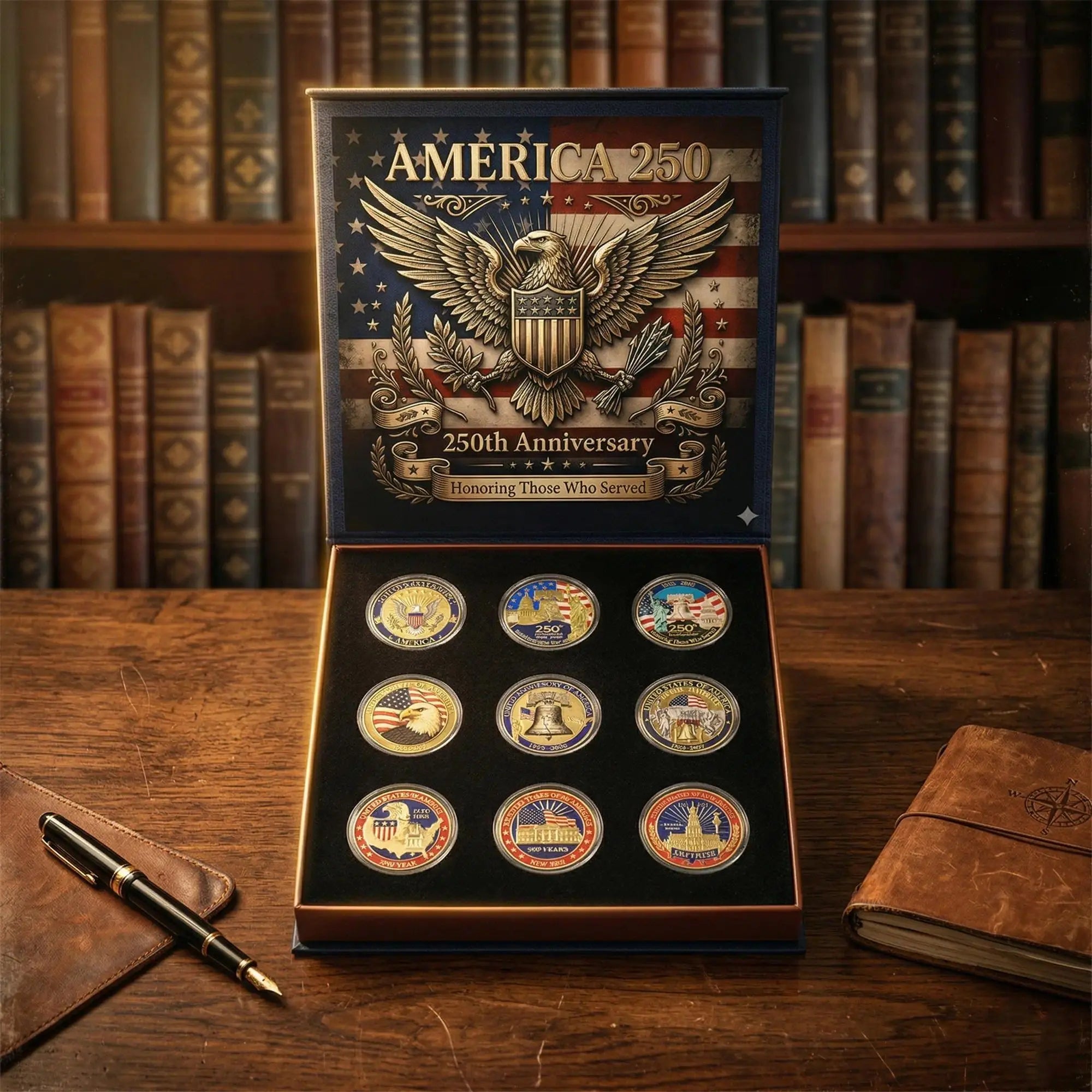 America 250th Anniversary Commemorative Coin Set – 9 Piece Collector’s Edition