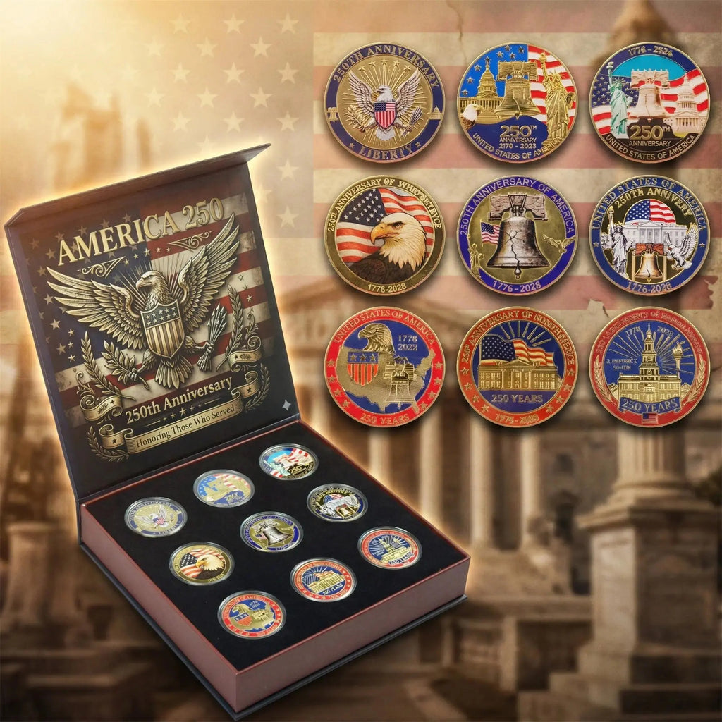 America 250th Anniversary Commemorative Coin Set – 9 Piece Collector’s Edition