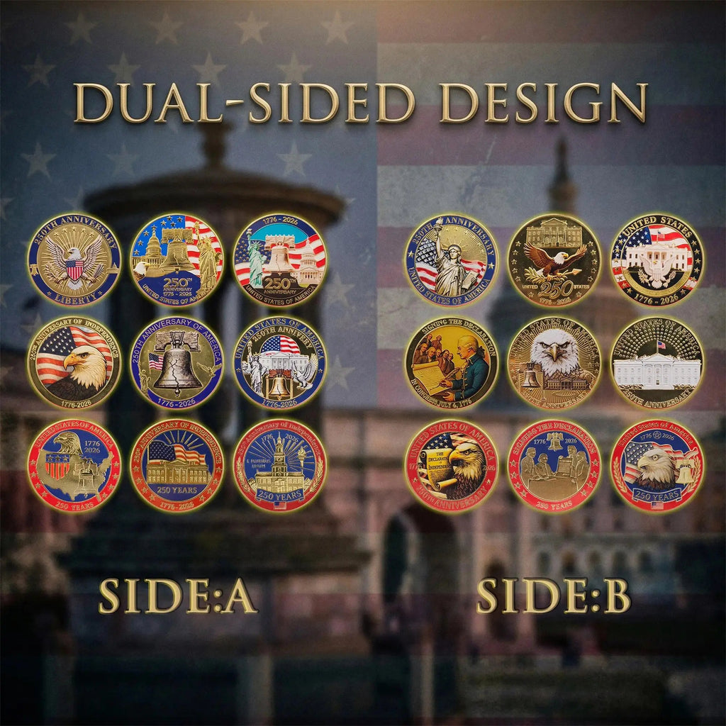 America 250th Anniversary Commemorative Coin Set – 9 Piece Collector’s Edition