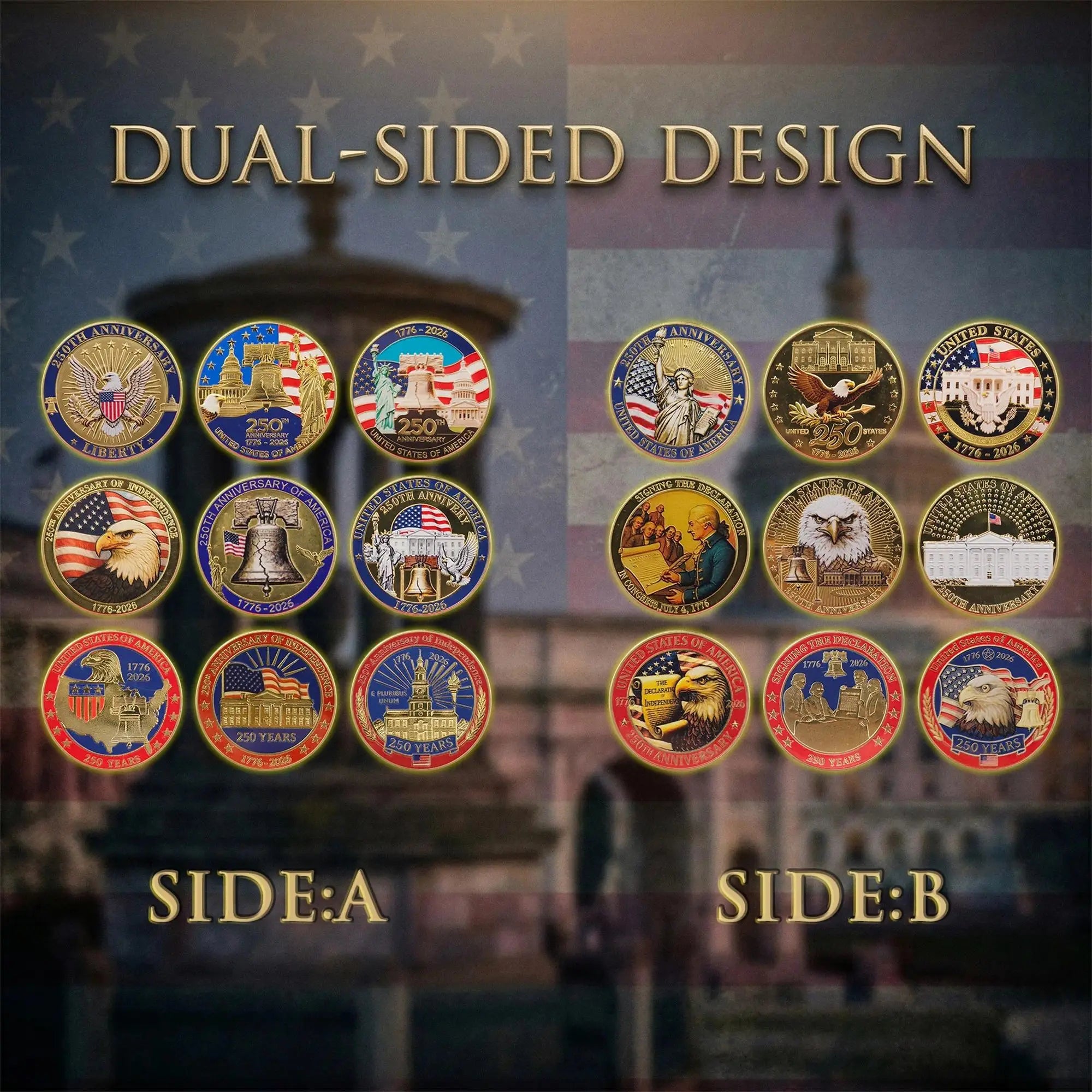 America 250th Anniversary Commemorative Coin Set – 9 Piece Collector’s Edition
