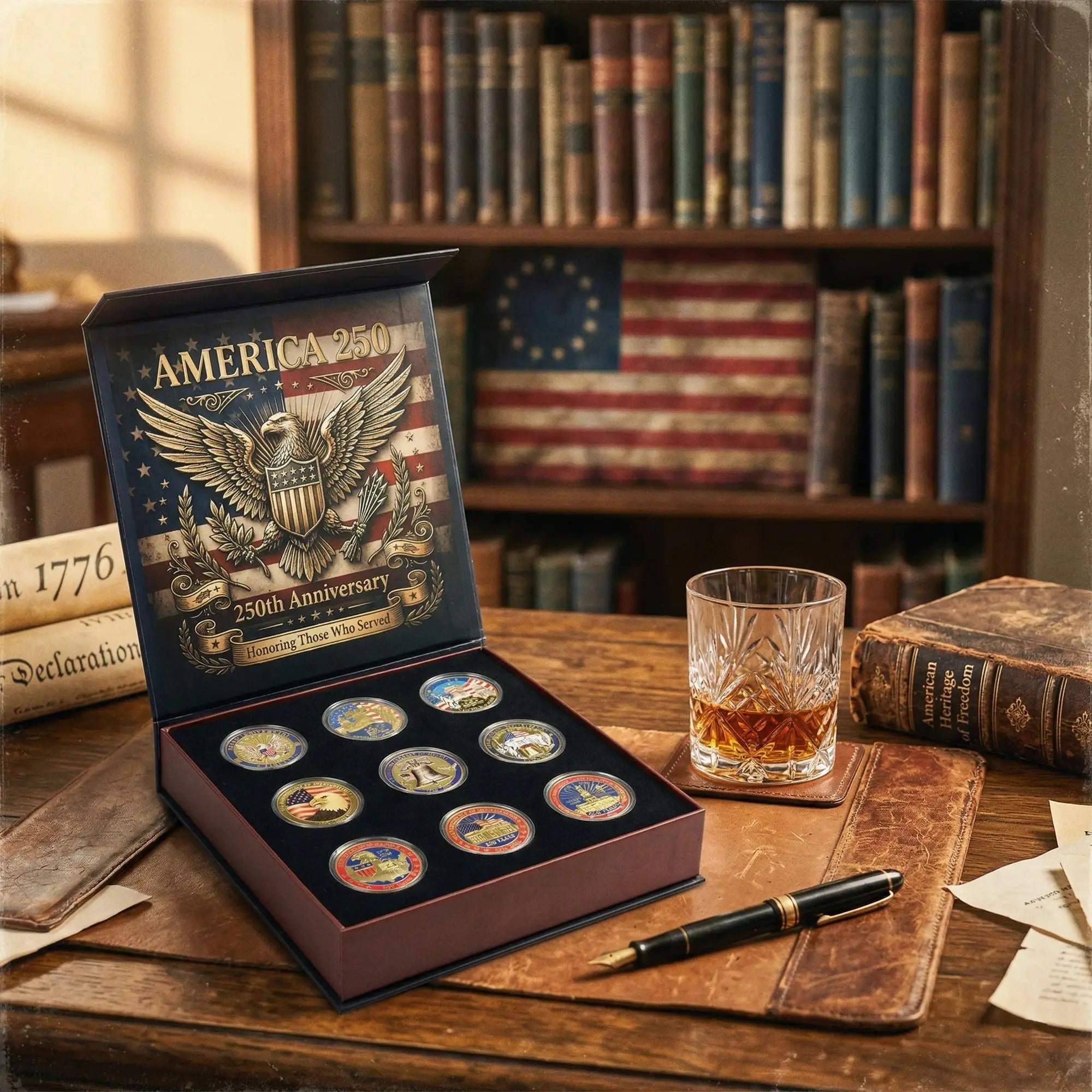 America 250th Anniversary Commemorative Coin Set – 9 Piece Collector’s Edition