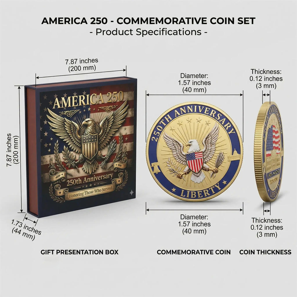 America 250th Anniversary Commemorative Coin Set – 9 Piece Collector’s Edition