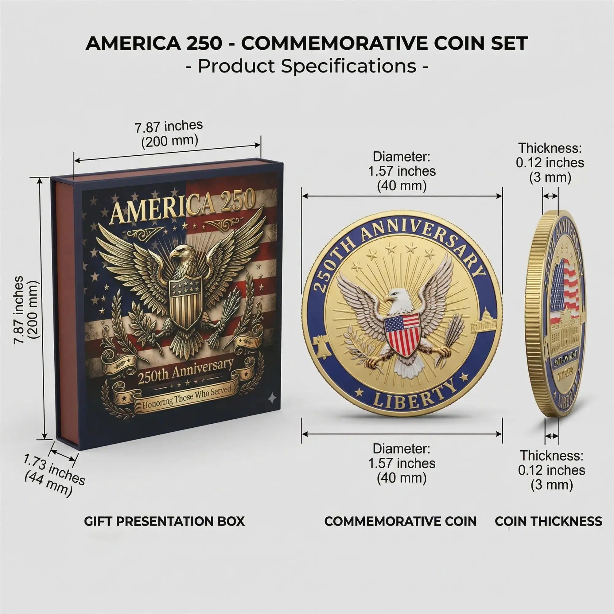 America 250th Anniversary Commemorative Coin Set – 9 Piece Collector’s Edition