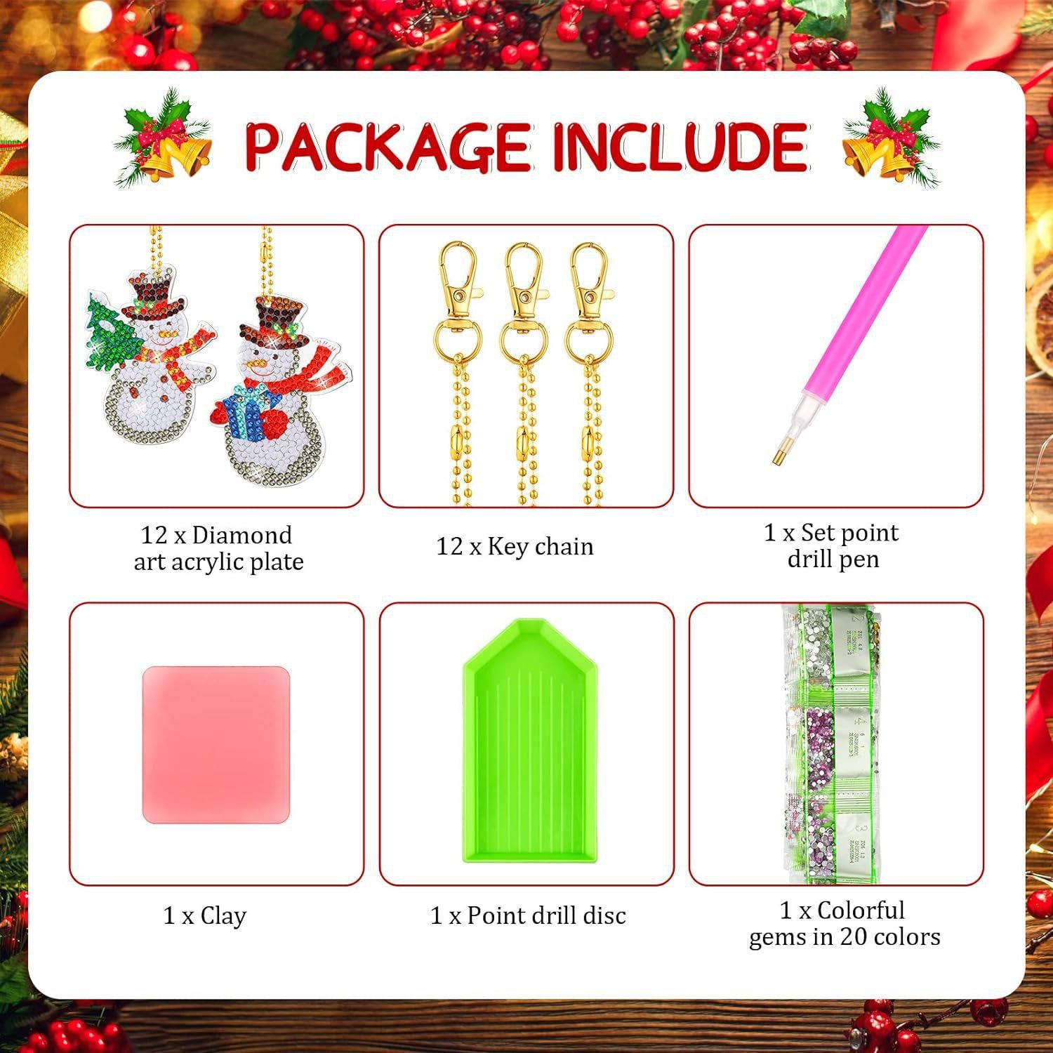 Create sparkling holiday joy with our 12pcs Christmas Diamond Painting Keychain kit . Fun 5D DIY crafts for kids & adults. Perfect gifts & festive decorations!