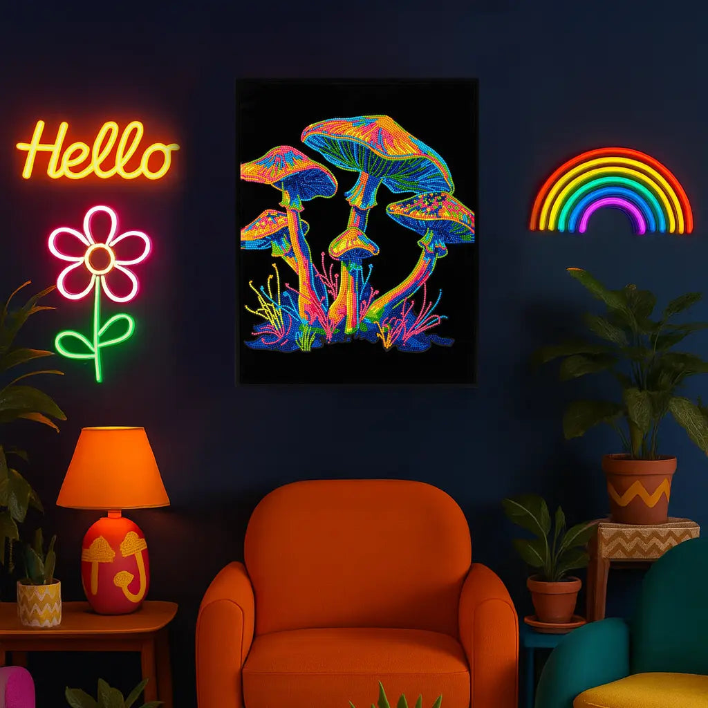 Neon Flocked Diamond Painting Kit – DIY Sparkling Art Canvas