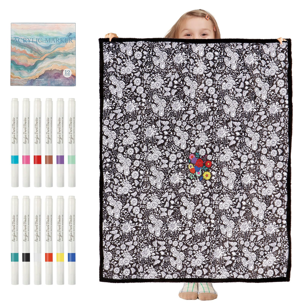 DIY Coloring Blanket for Adults – Mushroom Design with 12 Markers