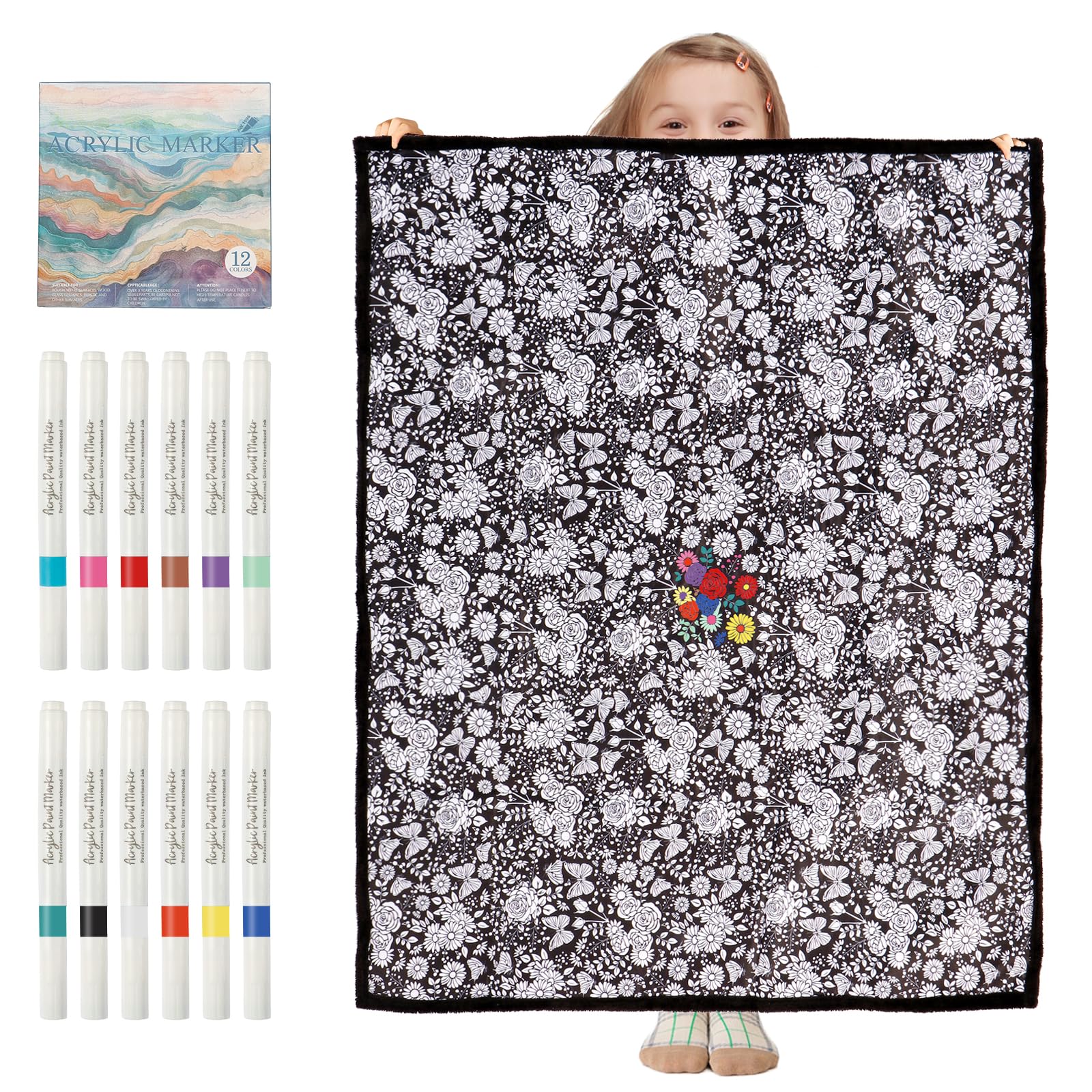 DIY Coloring Blanket for Adults – Mushroom Design with 12 Markers