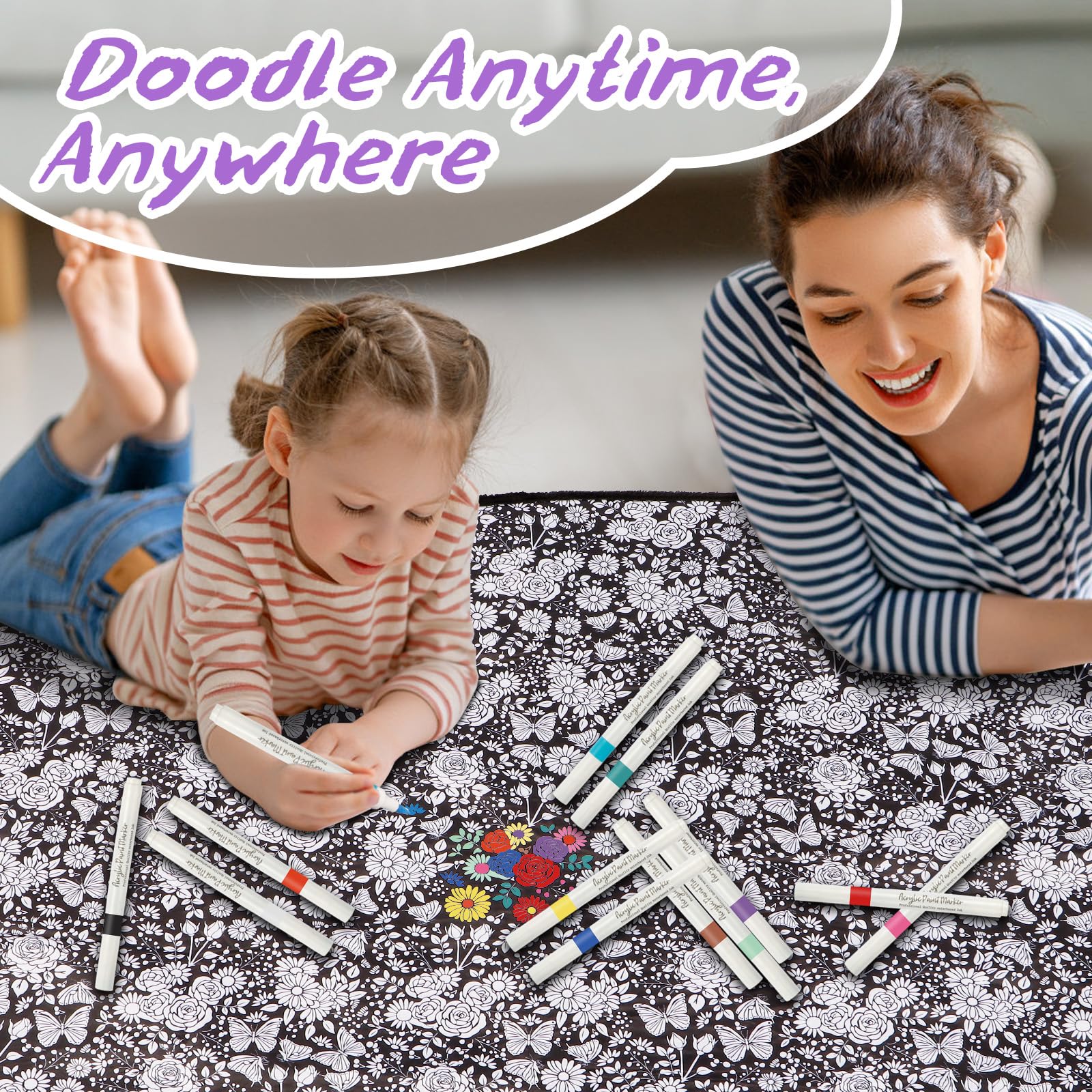 DIY Coloring Blanket for Adults – Mushroom Design with 12 Markers
