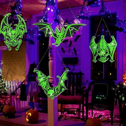 9PCS Light-Up Diamond Painting Hanging Set with pumpkins, ghosts, and bats. Perfect DIY décor for Halloween, parties, and festive celebrations.