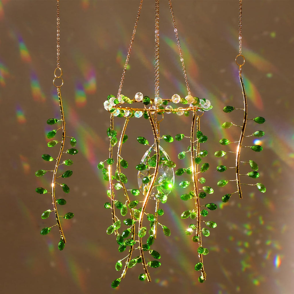 Crystal Suncatcher for Window – Boho Plant & Rainbow Decor